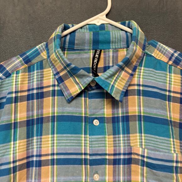 True Rock 3X Short Sleeve Plaid Button Shirt Blue Green Summer Top Grunge Skater - Picture 1 of 9